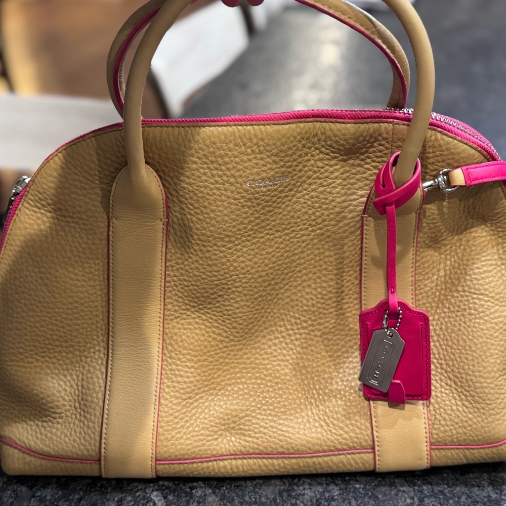 Coach Beige and Pink Leather Satchel